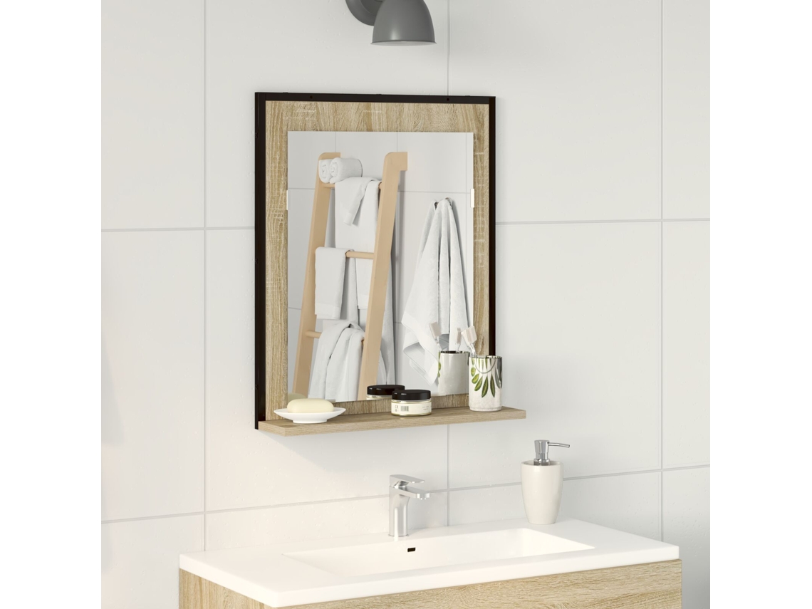 Espejo De Baño Con Estante De Roble Sonoma 50x12x60 Cm De Madera Elaborada