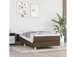 Cama Box Spring Con Colchón Tela Marrón Oscuro 90x200 Cm