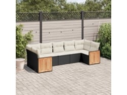 Conjunto de sofá de jardín de 7 piezas con cojines de mimbre negro de DKD Home Decor