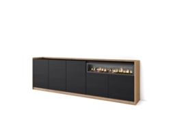 Aparador de comedor, 260x37x80cm, 5 puertas, chimenea eléctrica, negro y roble.