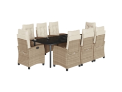 Juego de 9 piezas de comedor de jardín con cojines de mimbre, beige, EXCLUSIVA MAISON