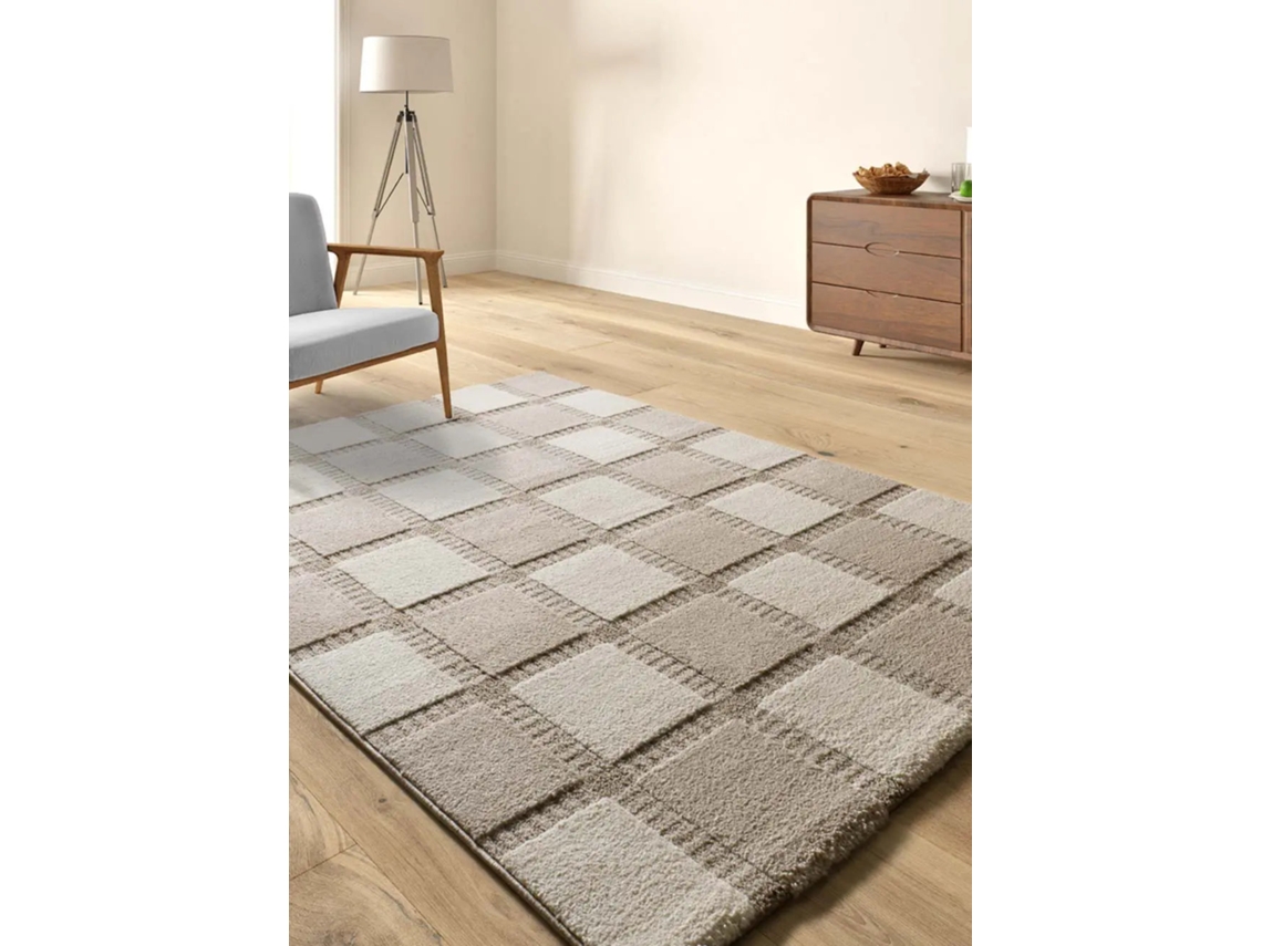 Alfombra Interior Geométrico Con Relieve - Atticgo - Candela Beige / Blanco 160x230 Cm