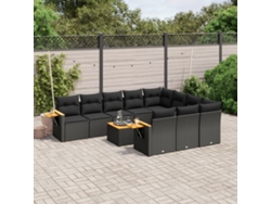 Conjunto de sofá de jardín de 11 piezas con cojines de mimbre sintético negro de DKD Home Decor