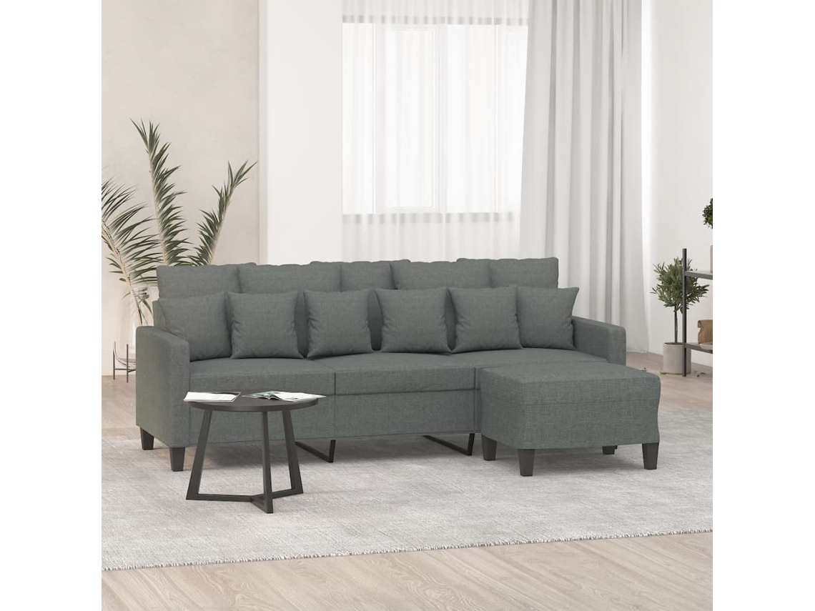 Sofá De 3 Plazas Con Taburete De Tela Gris Oscuro 180 Cm