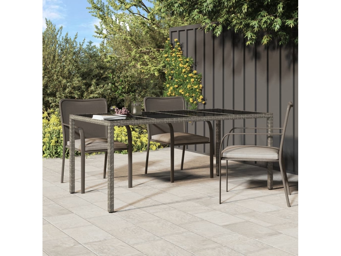 Mesa de Jardín LOVELY HOME Comedor Vidrio Templado y Mimbre Gris (190 x 90 x 75 cm)