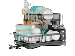 Escurreplatos de 2 niveles, bandeja extraíble, diseño metálico resistente, color negro, OEM de 2 niveles