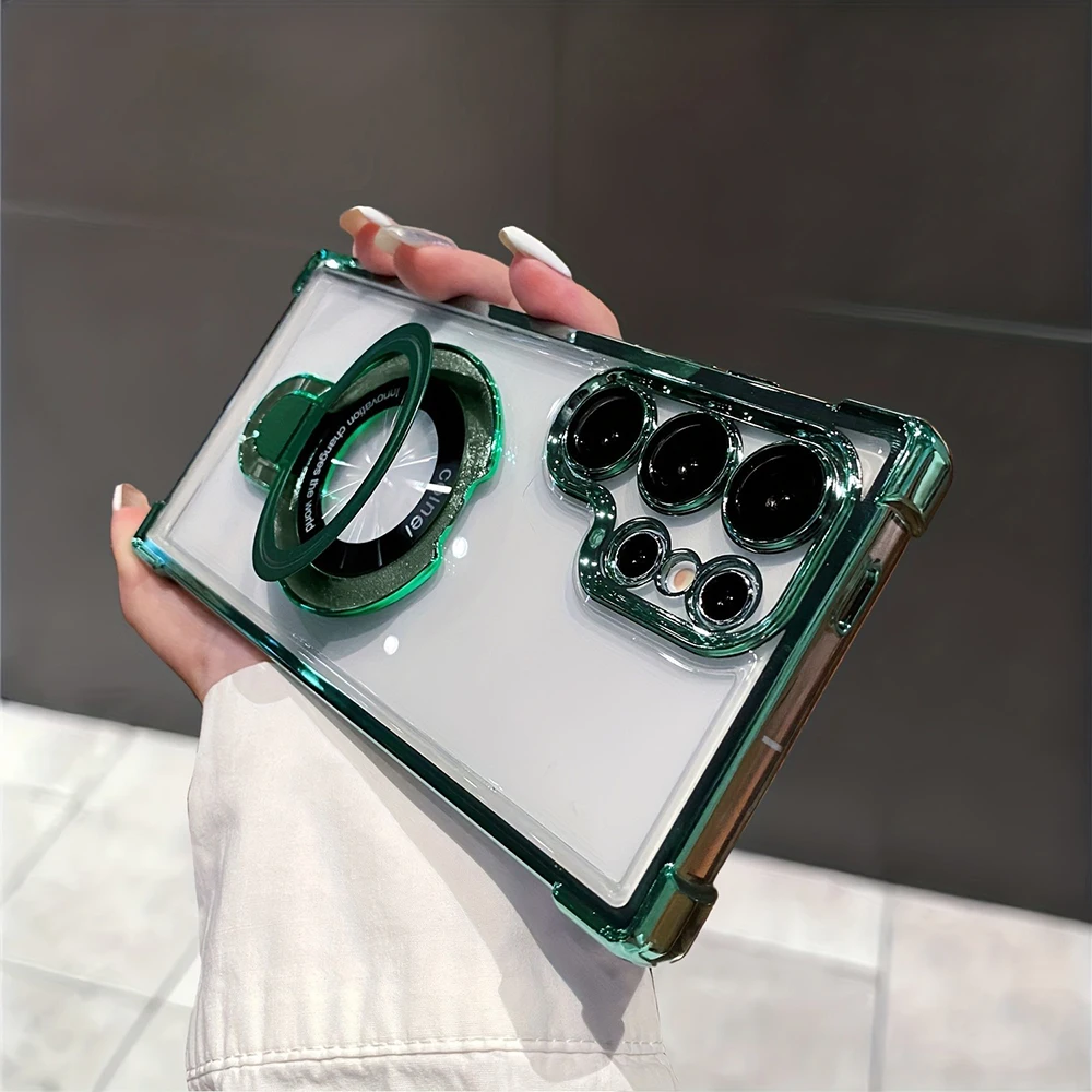 (verde Galaxy S24) Funda Magnética Galvanizada Para Teléfono Samsung, Resistente A Los Golpes.