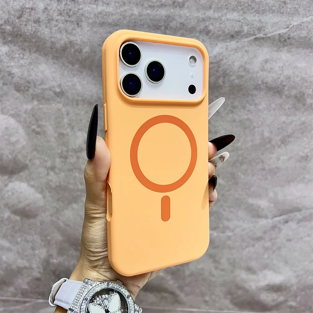 (iphone 15 Plus, Naranja) Funda Protectora Magnética Magsafe Para Iphone, Fabricada En Silicona.