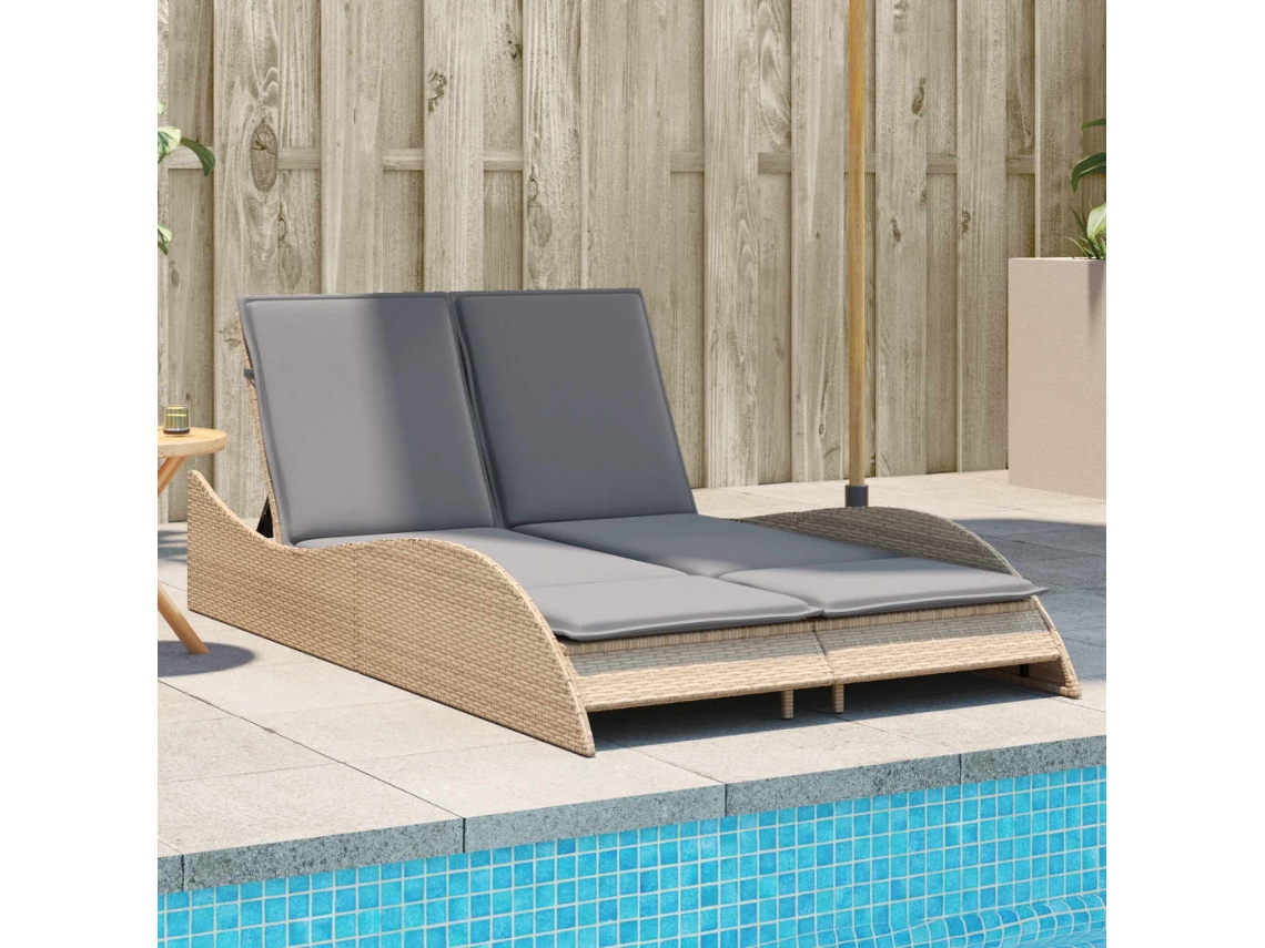 Tumbona Con Cojines Ratán Sintético Beige 114x205x73 Cm