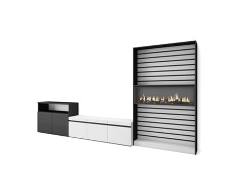 Muebles de Salón para TV 360x186x35cm Para TV hasta 65 Chimenea eléctrica Blanco y negro
