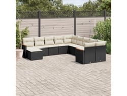 Conjunto de sofá de jardín de 11 piezas con cojines de mimbre sintético negro de DKD Home Decor