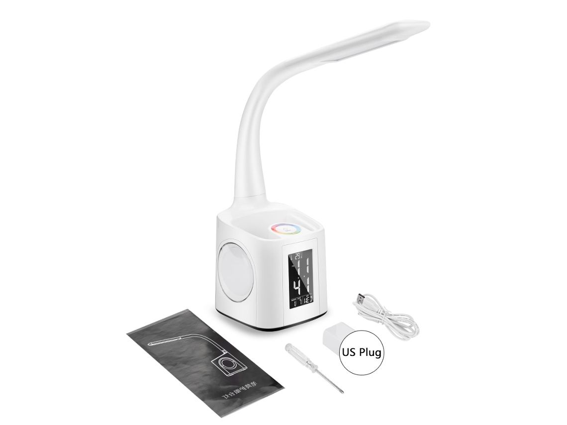 Suporte Para Canetas Com Luz Led Ajustável 7 Em 1 Multifuncional Com Carregamento Usb E Tela De Exibição