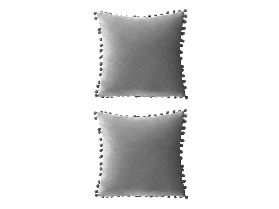 Juego De 2 Fundas De Cojín De Chenilla Con Pompones, 45 X 45 Cm