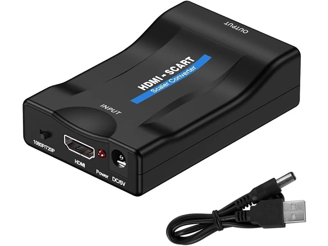 Adaptador convertidor HDMI a Scart. Entrada HDMI, salida Euroconector. Compatible con PAL/NTSC. Funciona en HDTV, STB, VHS, Xbox, PS4 y DVD. Bestvite