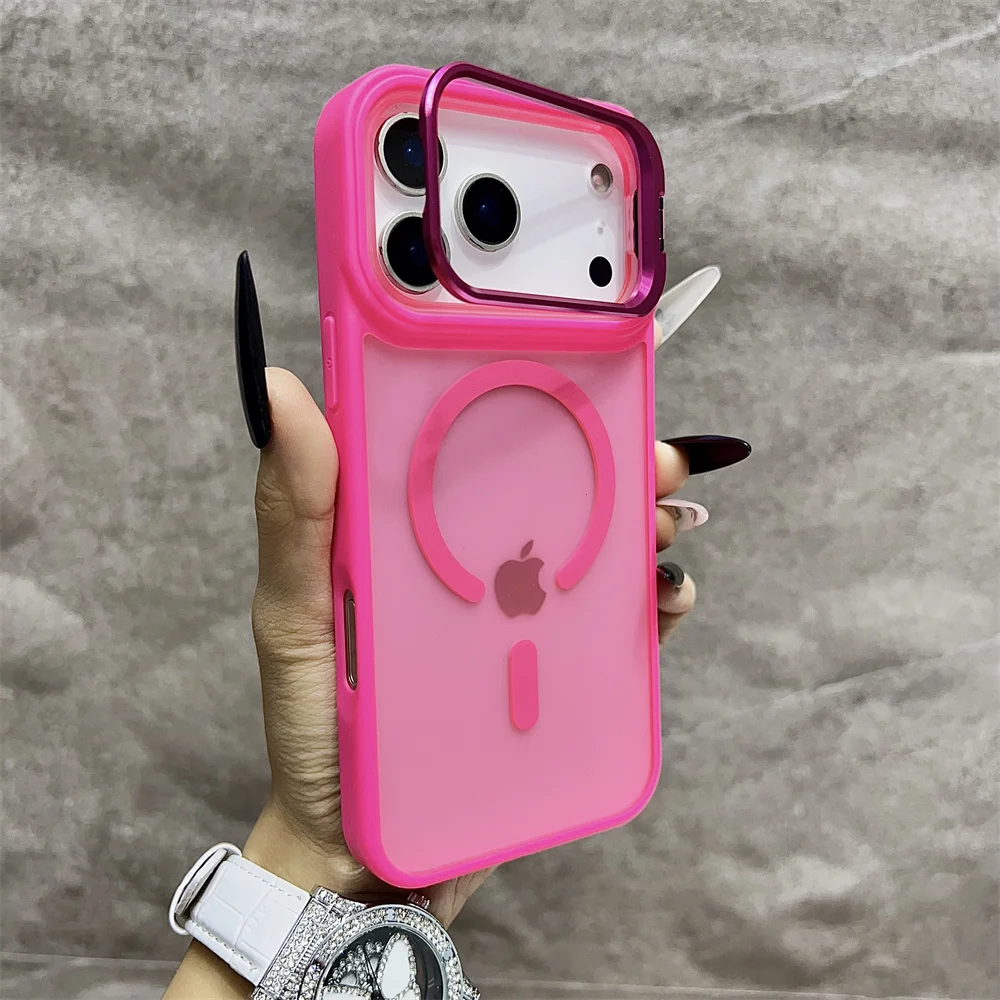 (iphone 12, Rojo Rosa) Funda Magnética Semitransparente Mate Para Iphone, Compatible Con Magsafe.
