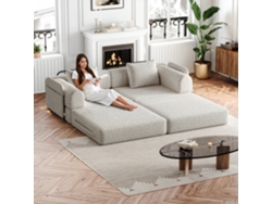 Sofá Cama 2 Plazas Colchón Plumas Cómodo Espacioso Beige