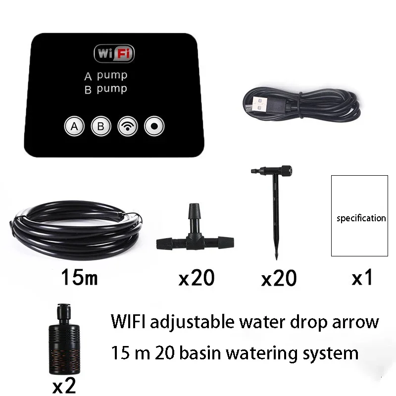 (tubería De Agua De 15 Metros, 20 Reguladores) Sistema De Riego Inteligente Wifi Con Riego Por Goteo Automático Programado.