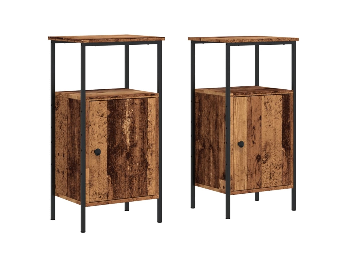 Juego de 2 mesitas de noche de madera reciclada, madera vieja, EXCLUSIVA MAISON