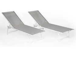 Pack De 2 Tumbonas Plegables Sicilia De Textileno Gris Y Estructura Blanca