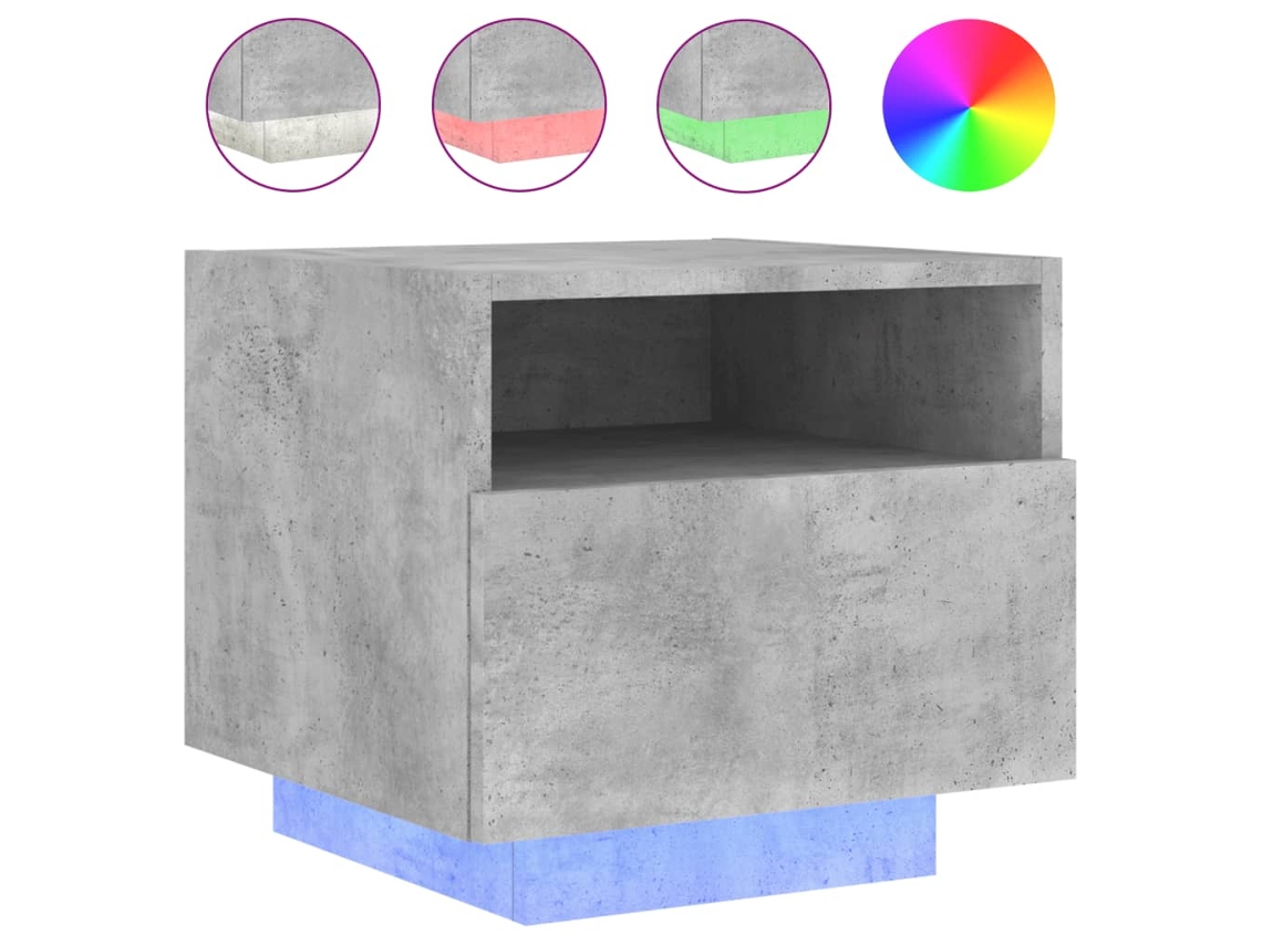 Mesita de Noche Luces Led Hormigón Madera Gris (40x39x37cm)