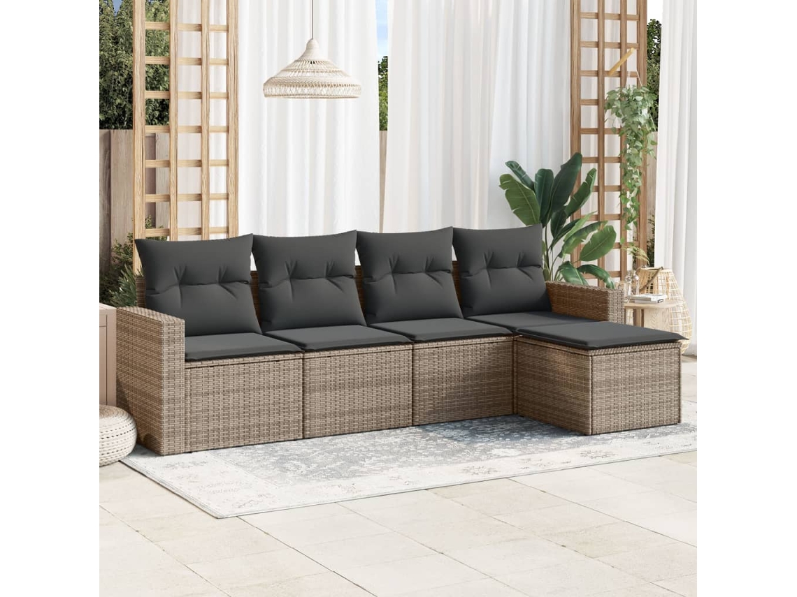 Conjunto de sofá de jardín de 5 piezas con cojines de ratán gris Lovely Home