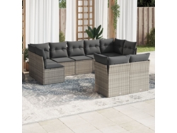 Conjunto de sofá de jardín de 9 piezas con cojines, mimbre gris, DKD Home Decor