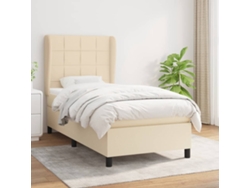 Cama Box Spring Con Colchón Tela Color Crema 100x200 Cm