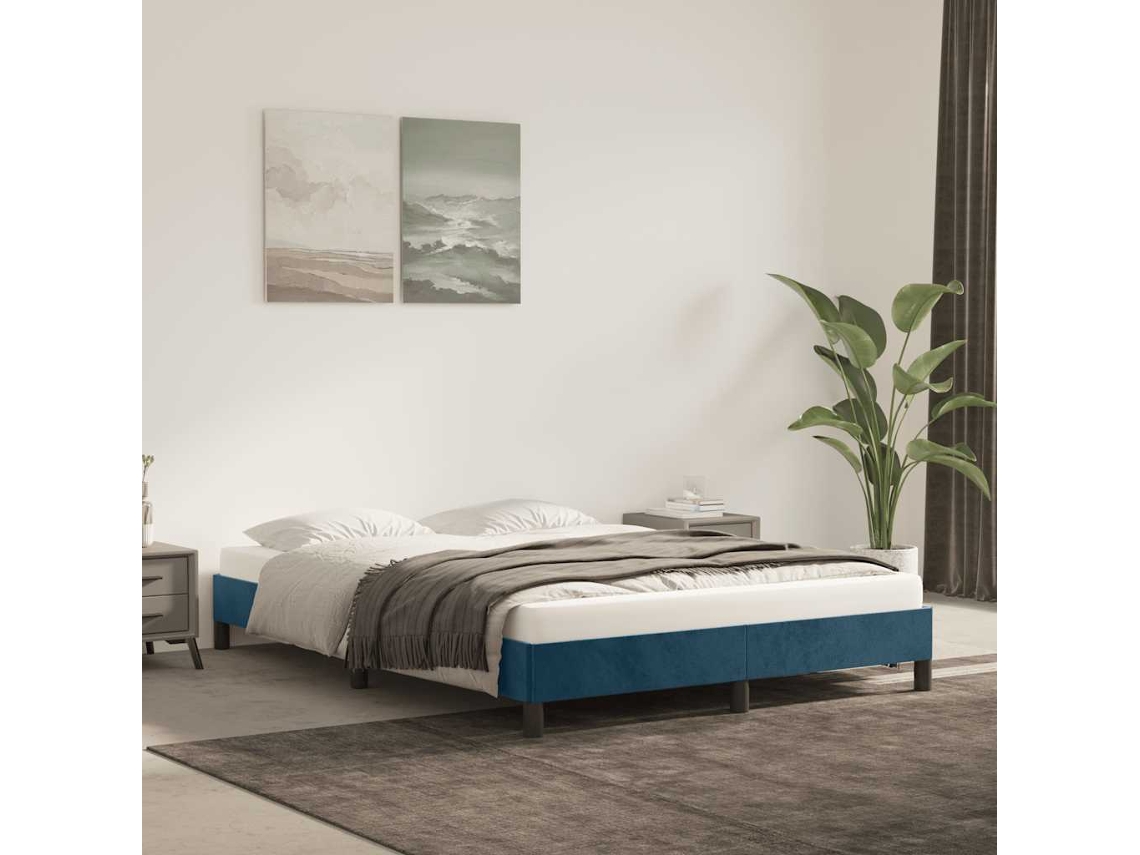 Cama De Matrimonio | Cama Para Adultos | Estructura De Cama Sin Colchón Terciopelo Azul Oscuro 140x190cm