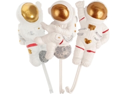 Juego de 3 ganchos adhesivos de pared con forma de astronauta, perchero decorativo y