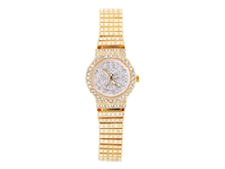 Reloj De Pulsera Para Mujer Con Brillantes Diamantes De Imitación, Cadena De Cuarzo, Esfera Redonda Beige.