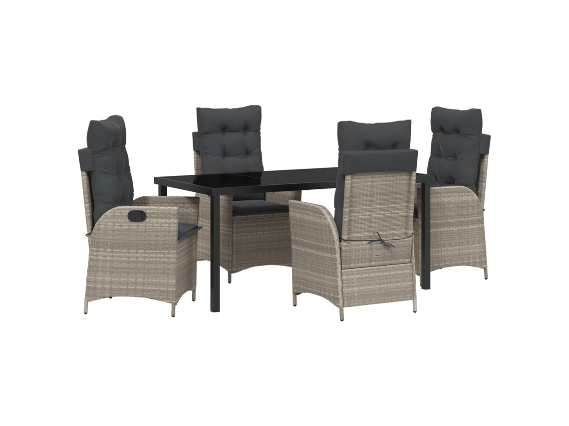 Conjunto de comedor de jardín Vidaxl de 5 piezas con cojines de ratán gris claro
