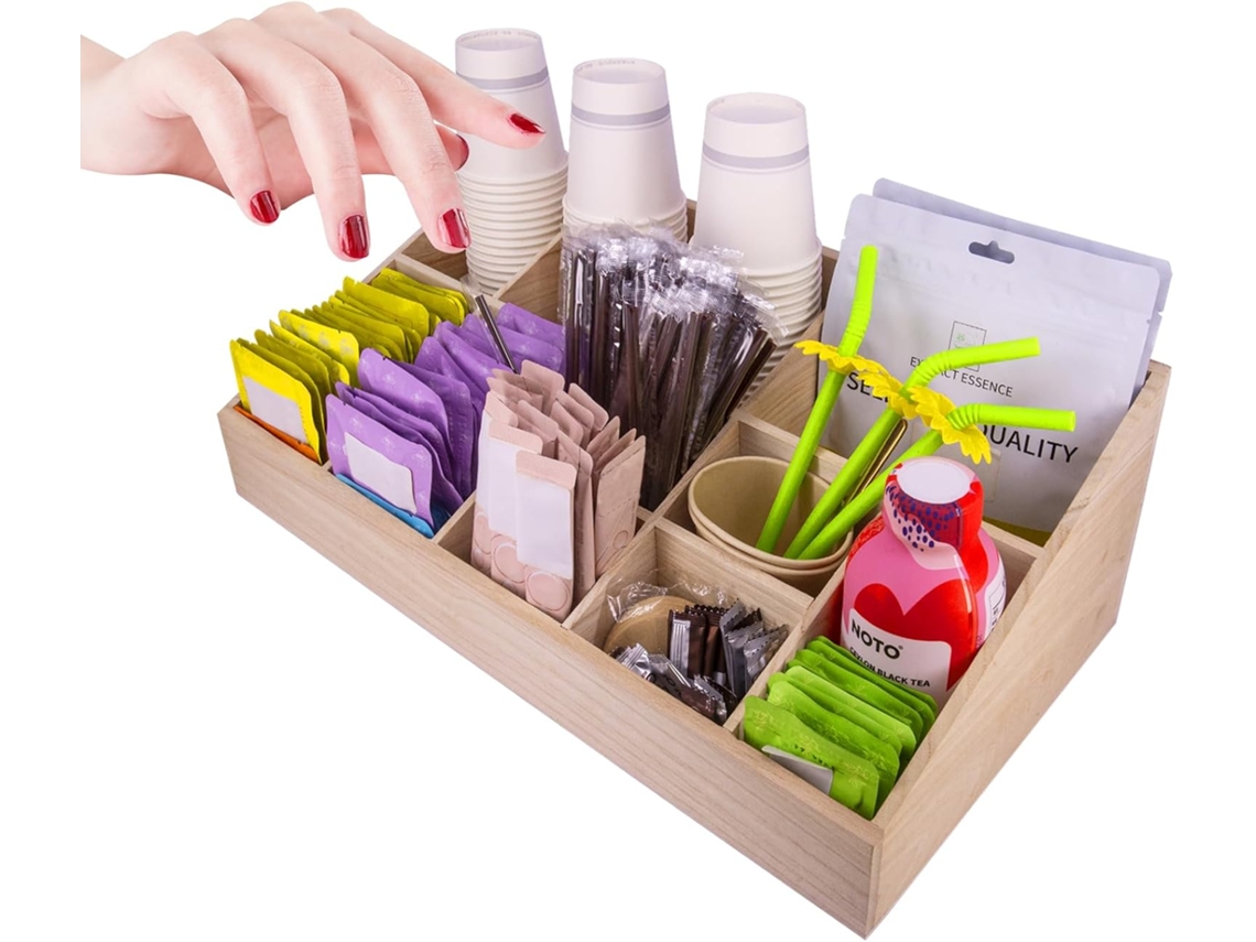 Caja De Té Con 11 Divisiones, Organizador De Escritorio Y Cocina, Madera