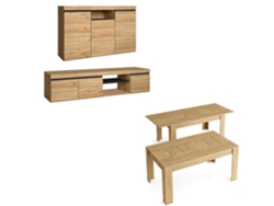 Conjunto De Muebles Naturale, Buffet-mueble Tv 160cm-mesa Extensible Roble/negro