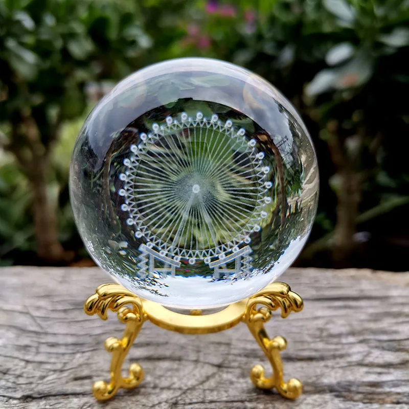(estilo 9 60 Mm) Bola De Cristal De 60 Mm, Esfera De Vidrio Tallada En 3d, Pisapapeles Con Base.