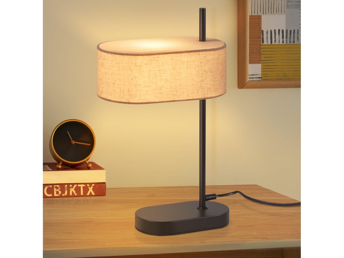 ZMH Lámpara de mesa para salón 44,5 cm E14 negra Lámpara de noche de lino Pantalla de tela