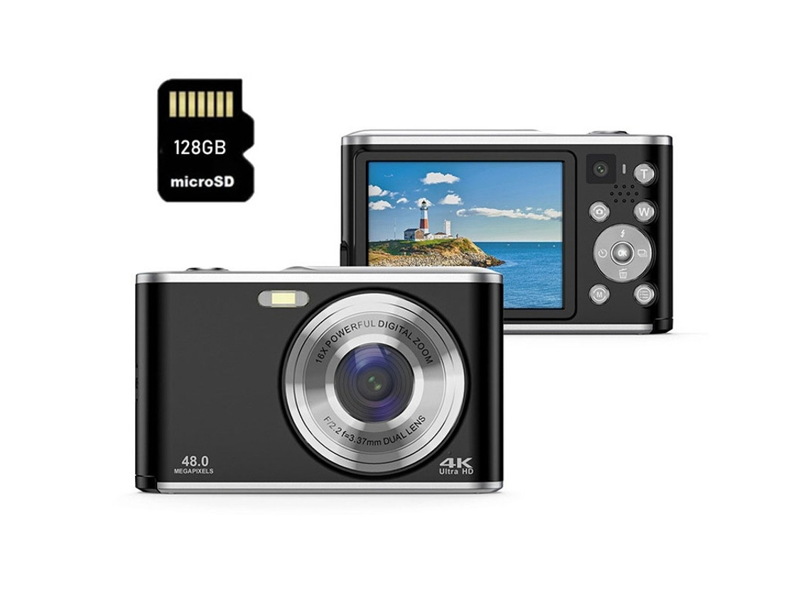 Cámara digital compacta DC306 4K UHD de 48 MP con enfoque automático y zoom de 16x, 2,8 pulgadas, para niños, 128 g, color negro, Yizhood