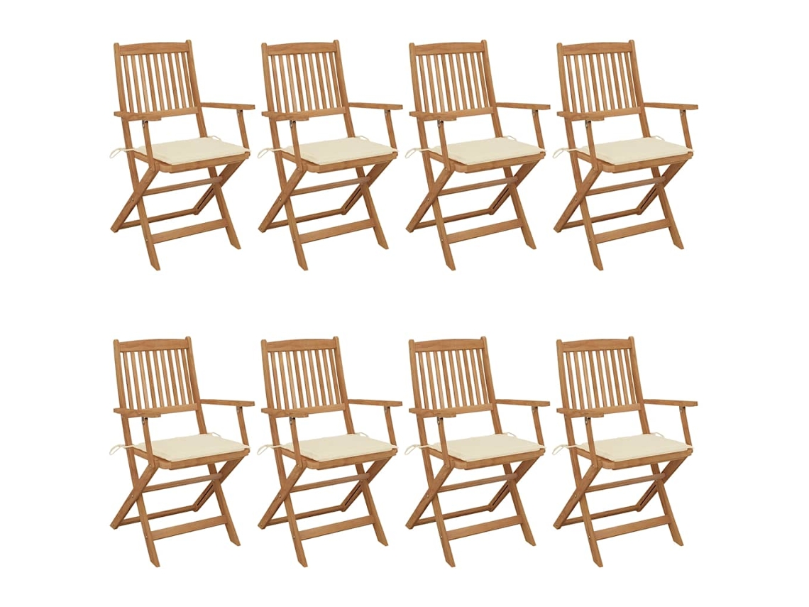 Sillas de jardín plegables DKD HOME DECOR de 8 piezas con cojines de acacia maciza