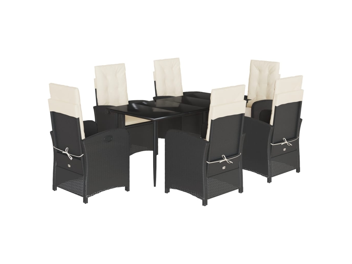 Conjunto 7 de comedor de jardín VIDAXL y cojines ratán sintético negro