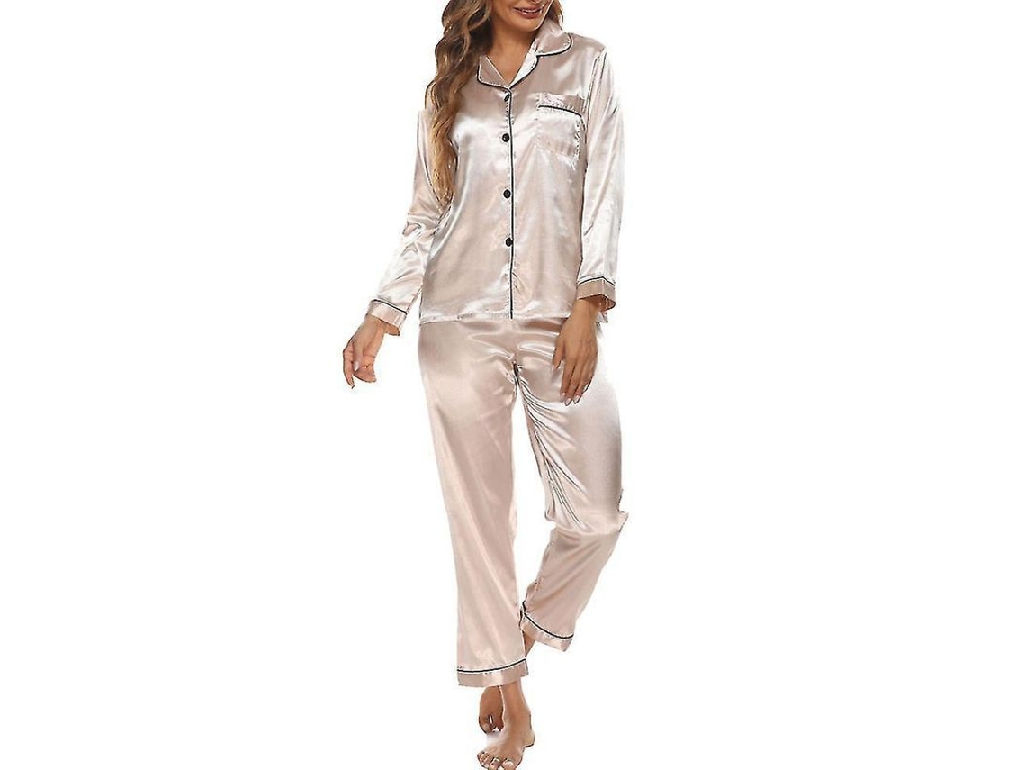 Pijama De Seda Para Mujer Conjunto De Dos Piezas De Satin Suave Y Transpirable Para Dormir Y Relax Hyy S Champagne