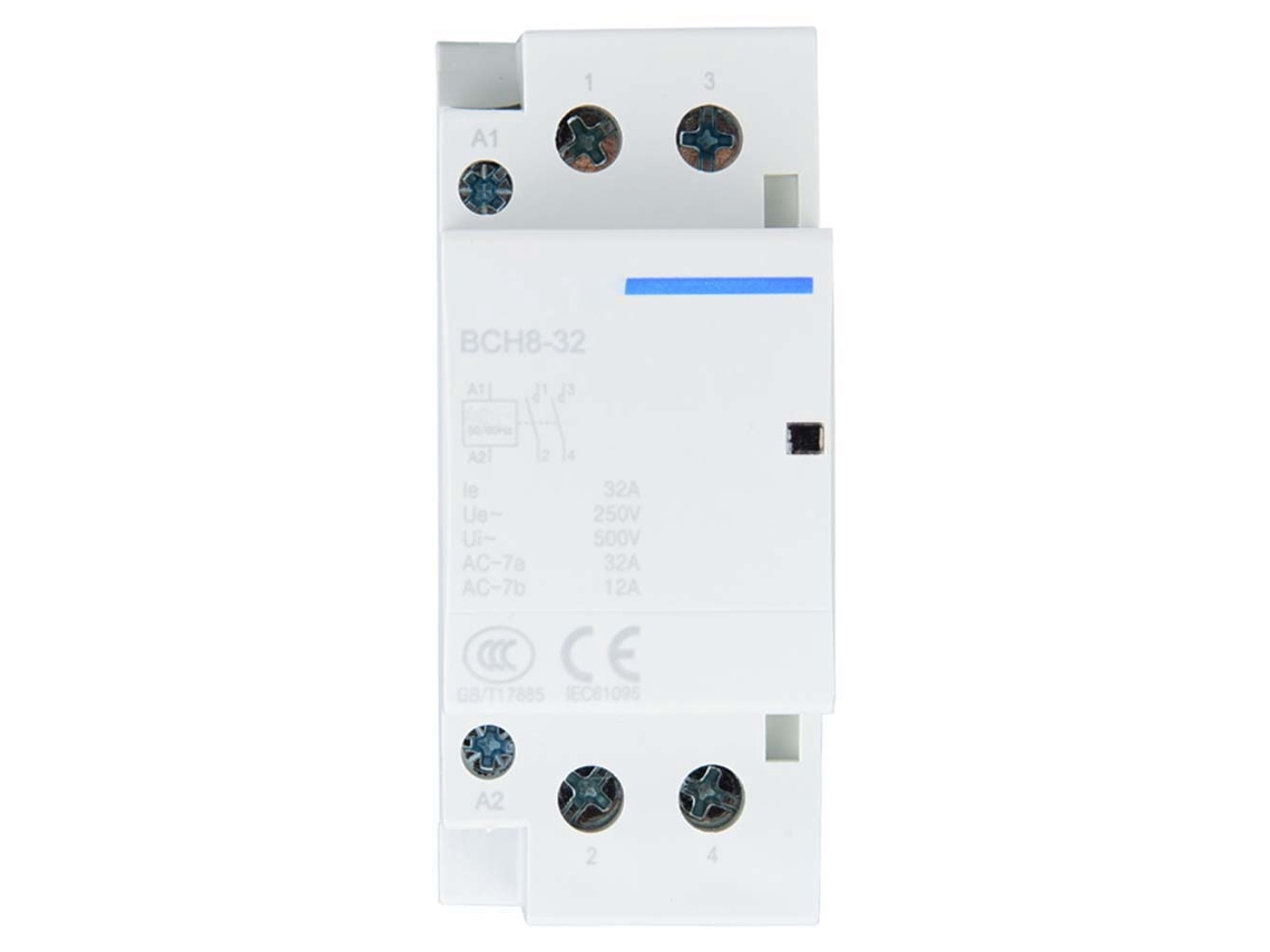 Contacto de CA doméstico de bajo consumo, 2 pines, 32 A, 1 en 1 canal, para riel DIN, 24 V, 50/60 Hz.