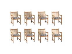 Sillas de jardín con cojines de cuadros grises, 8 piezas, teca maciza, Dkd Home Decor