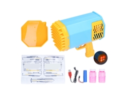 Máquina de burbujas 2026 de 69 agujeros con luz, portátil, para regalo de cumpleaños infantil, color amarillo y azul.
