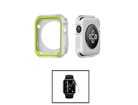 Kit Carcasa de Protección Reforzada + Protector de Hidrogel para Apple Watch Series 8 Aluminum - 45mm GIFT4ME Gris/Verde Fluorescente