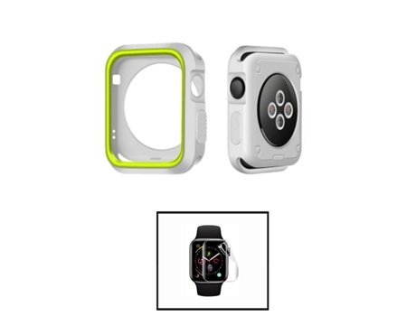 Kit Carcasa de Protección Reforzada + Protector de Hidrogel para Apple Watch Se (2022) 40mm GIFT4ME Gris/Verde Fluorescente