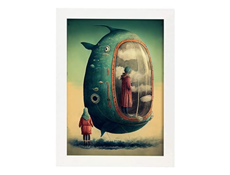 NACNIC Poster Barco Pez En Estilo Surrealismo Cinematográfico Ilustraciones Y Grabados De Historieta Abstracta Y Artística A3 Marcos Blancos