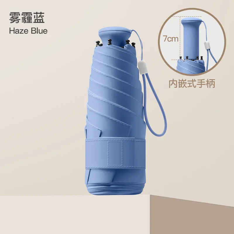 (azul 6k) Mini Paraguas Plegable Ultraligero Con Mango Retráctil, Upf50+
