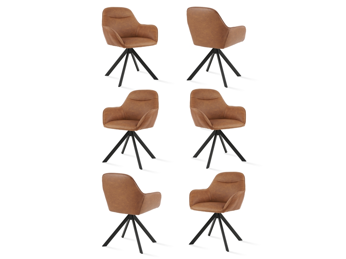 Sillas De Comedor Goeurvant 1370(pack De 6, Marrón, Cuero Pu)