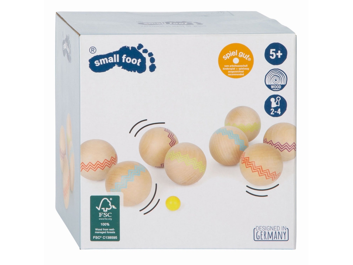Juego de bochas Small Foot de madera con certificación FSC 100, juego para exterior con 9 piezas