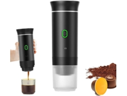 Cafetera portátil eléctrica de cápsulas con autocalentamiento, apta para café en polvo y cápsulas grandes y pequeñas (negro)