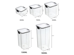 Juego MDUG con 5 recipientes herméticos de plástico transparente para almacenar alimentos, con capacidades de 460, 700, 950, 1300 y 1800 ml